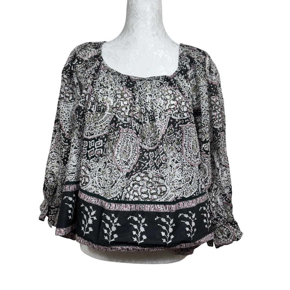 NWT Cleobella Anna Paisley Scoop Neck Tie Back Puff Sleeve Top Blouse Womens‎ M